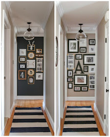 A hallway gets a major update with paint, thrifted finds and inexpensive Dollar Store frames.- Littlehouseoffour.com