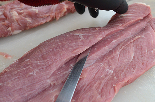 Spiral slicing a pork tenderloin from Smithfield Prime Reserve