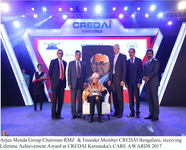 Arjun Menda Group Chairman RMZ & Founder Member CREDAI Bengaluru, receiving Lifetime Achievement Award at CREDAI Karnataka's CARE Award 2017 Arjun Menda Group Chairman RMZ & Founder Member CREDAI Bengaluru, receiving Lifetime Achievement Award at CREDAI Karnataka's CARE Award 2017