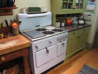 Blue Chambers Model C in colorful kitchen in Cincinnati Ohio showing griddle, thermowell and high back splash