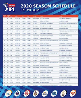 IPL 2020 TIME TABLE IMAGE