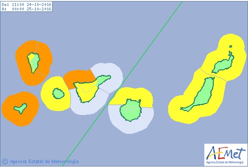 Se activan avisos naranja y amarillos por temporal Canarias, 24 y 25 octubre 2016
