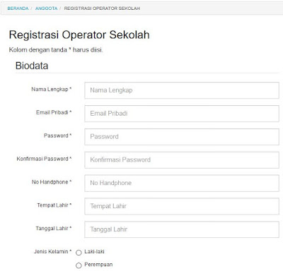 regristasi operator sekolah baru