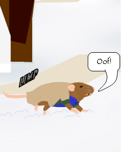 Upon closer inspection, it’s obviously a mouse with long, ruffled fur, wearing a bulky jacket.



“Oof!” breathes Frank-the-mouse, as he limps through the snow on all fours – well, threes since he's having to keep his right leg out of the snow.