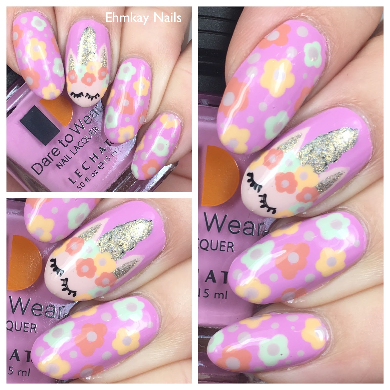 ehmkay nails: Unicorn Nail Art with Lechat English Rose Collection