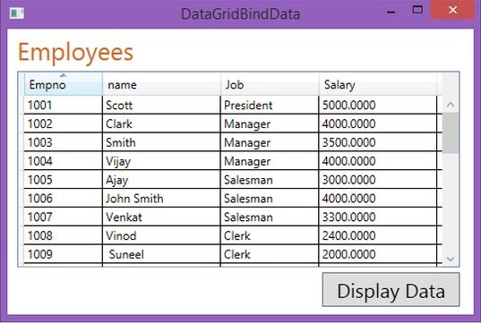 Data Binding in WPF DataGrid Control Using SQL Server Database Via LINQ