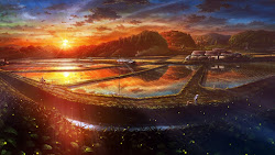 anime sunset scenery 4k landscape calm paddy field nature fantasy backgrounds mocah