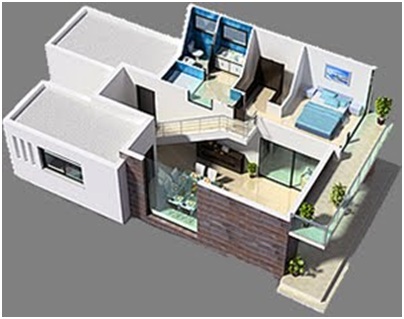  3D  HOME  PLANS  THREE BEDROOM MODERN BEACH HOUSE  HOME  