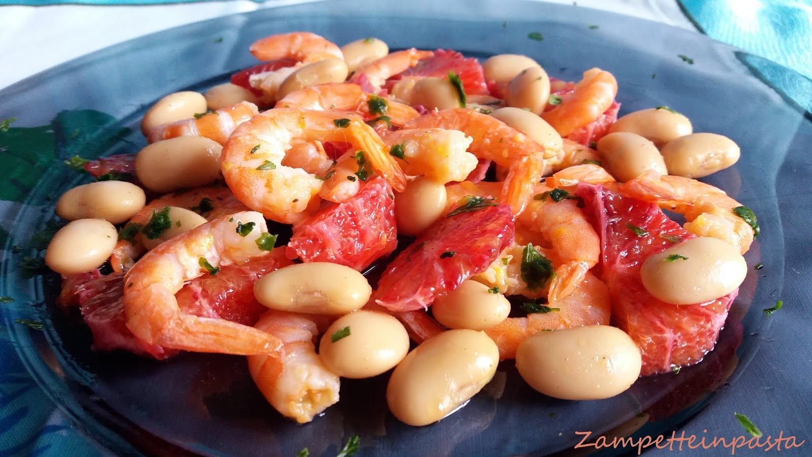 ANTIPASTO DI MAZZANCOLLE, FAGIOLI BIANCHI E ARANCE ZAMPETTE IN PASTA