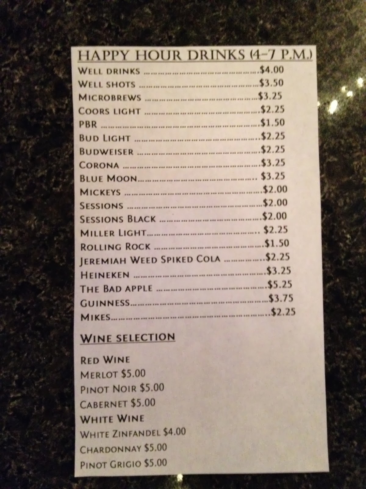 Corvallis Booze Map Harrison's Happy Hour Menu