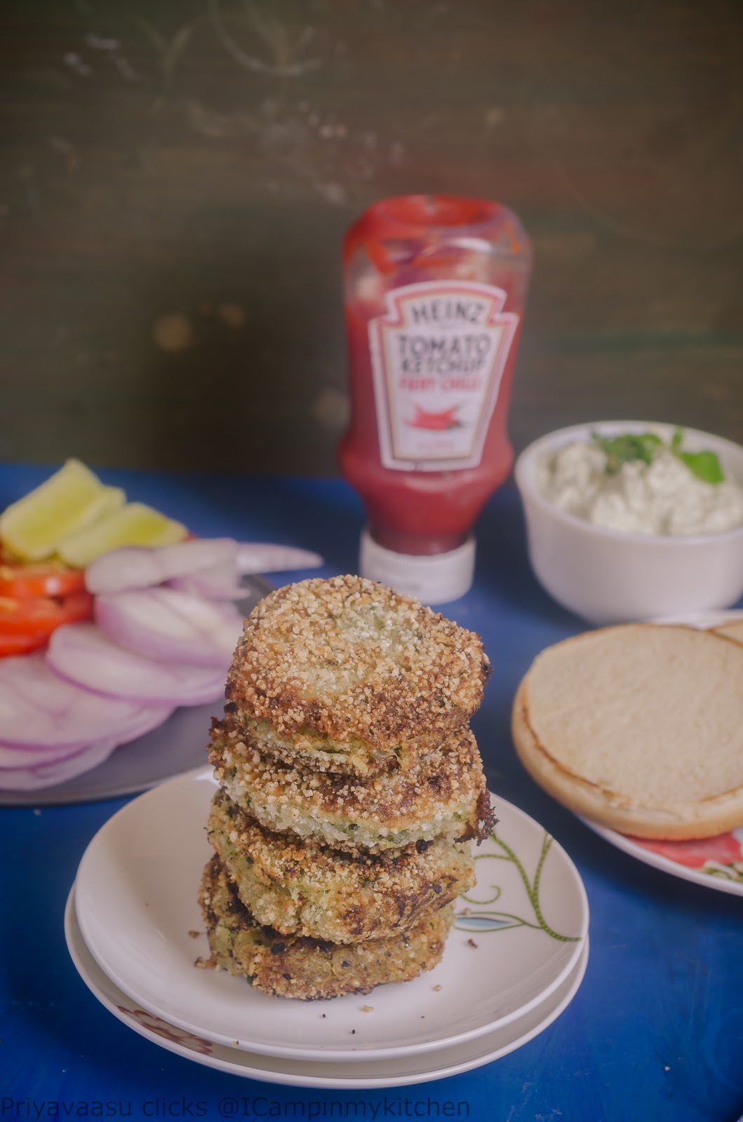 Sweet potato tikki burger Vegan tikki served with cream cheese sauce