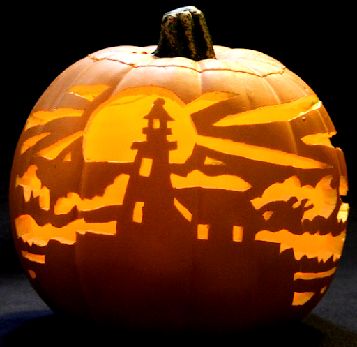 carved lighthouse pumpkin 