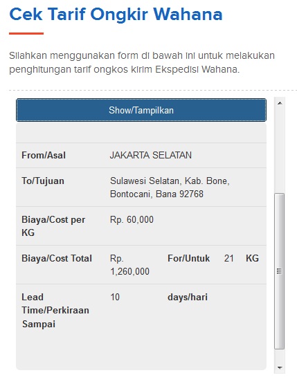 Cek Tarif Ongkir Wahana Si Jagoan Kirim Barang