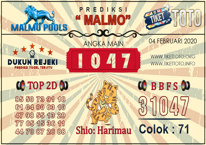 Prediksi Togel MALMO TIKETTOTO 04 FEBRUARI 2020