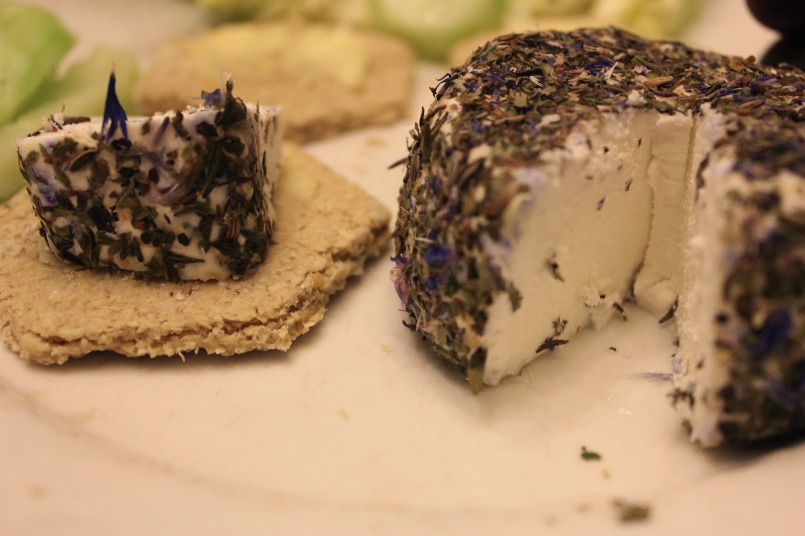 A delicious meal Raw organic goats' cheese and organic oatcakes