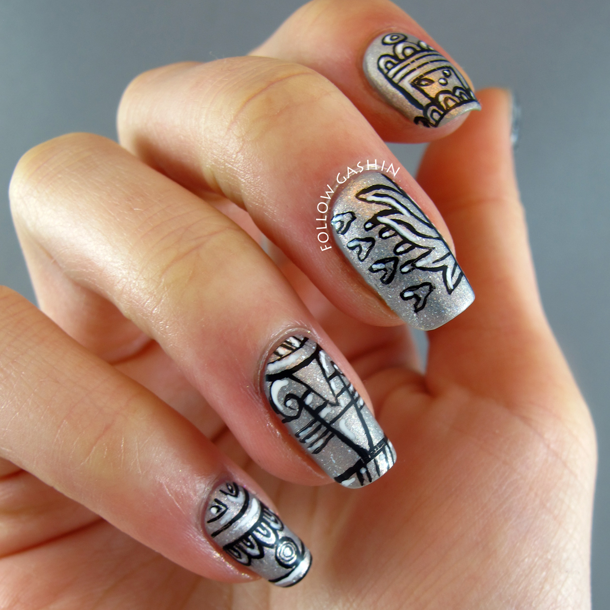 follow gashin Aztec Calendar Nails