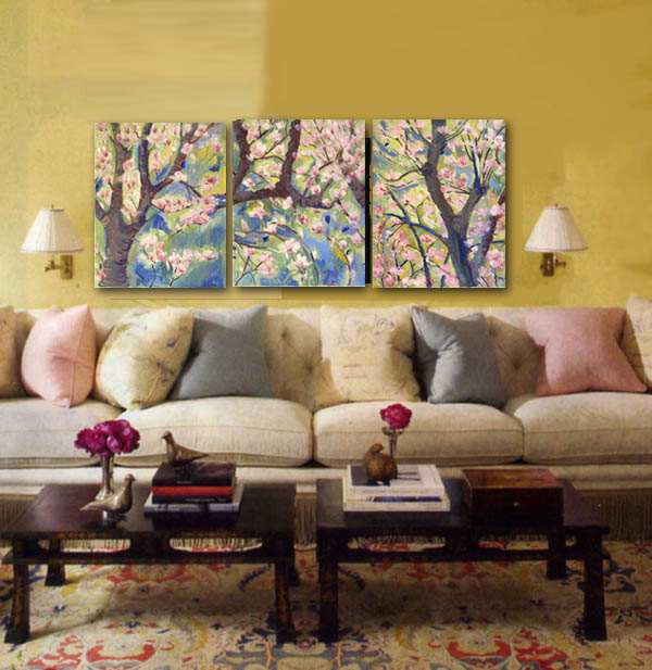 living room decorating idea with Spring blossoms. collect the canvas prints http://www.imagekind.com/artists/schulmanart/Trees/fine-art-prints