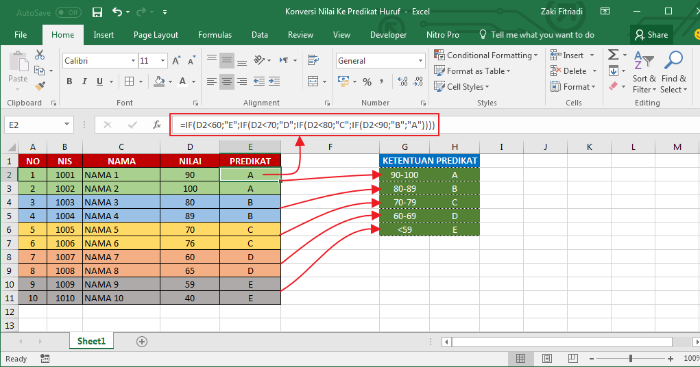 Cara Cepat Mengkonversi Nilai Angka Ke Predikat Huruf Di Excel
