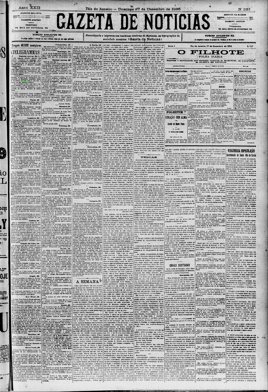 crônica de Machado de Assis  27.12.1896 série “A Semana”, na Gazeta de Notícias