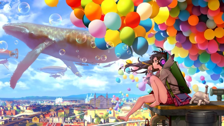 Anime, Girl, Bubbles, Fantasy, Scenery, Balloons, 4K, #231