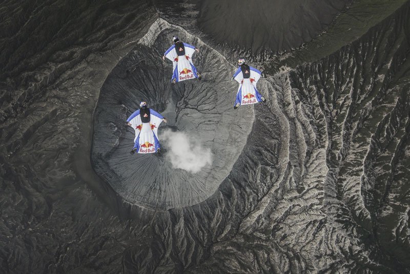 Wingsuit Flying Over Active Volcanoes in Indonesia