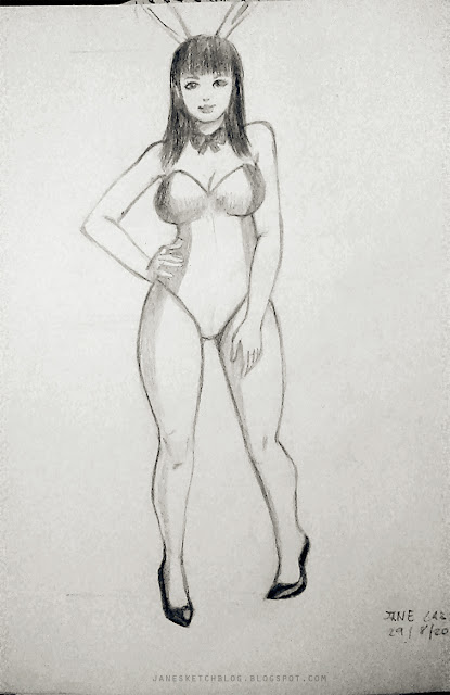 Dibujo de chica conejita Dibujo de chica conejita a lápiz.