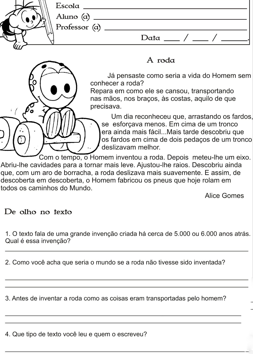 Atividade de Português para 4º Ano - Interpretação de Texto