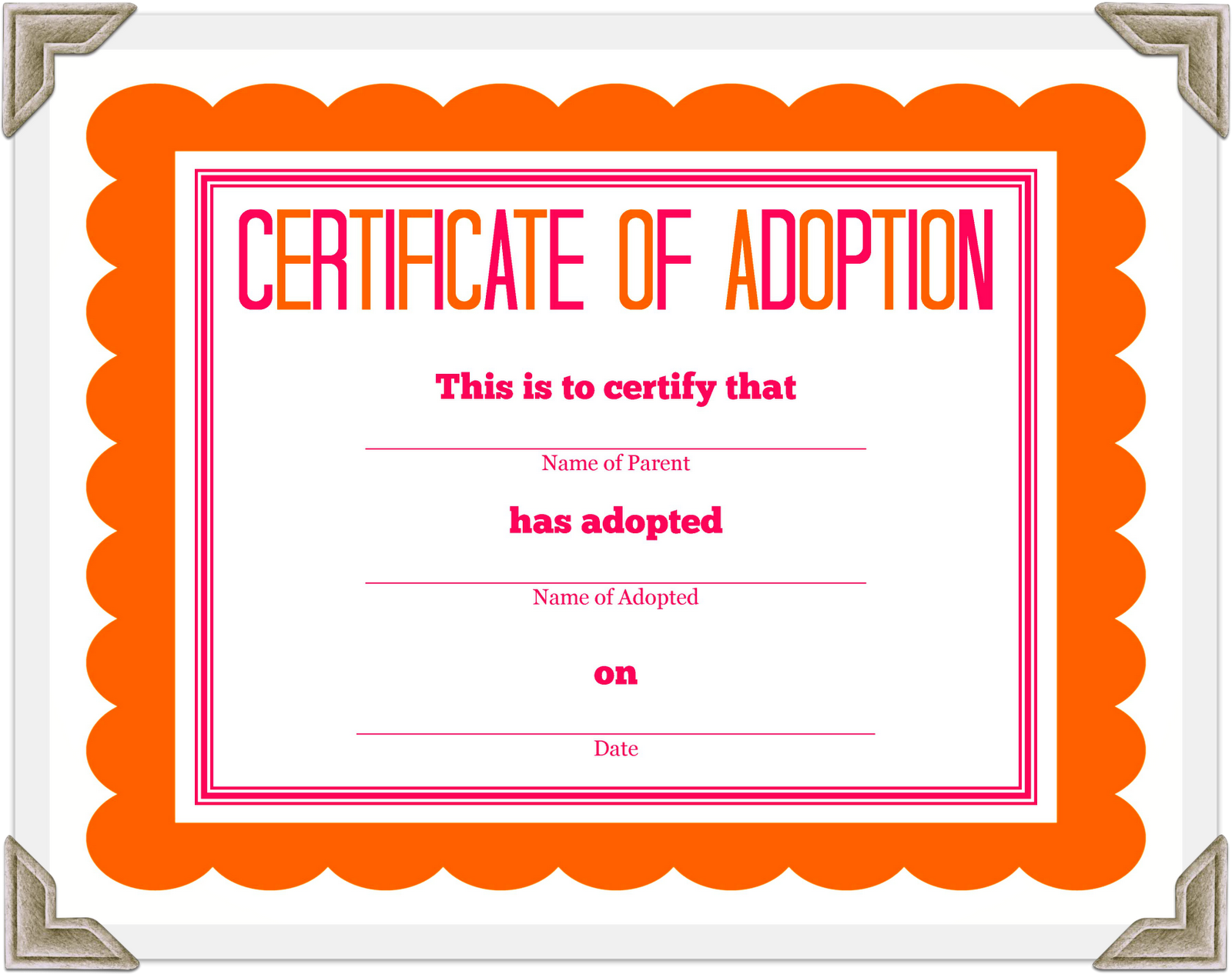 Stuffed Animal Adoption Certificate