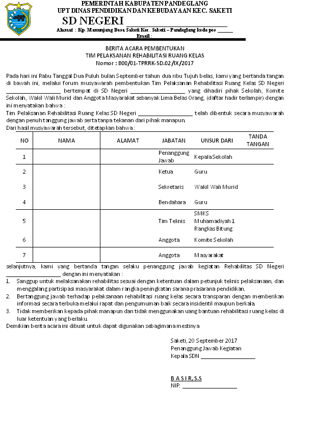 Berita Acara Pembentukan Komite Sekolah Dunia Sosial