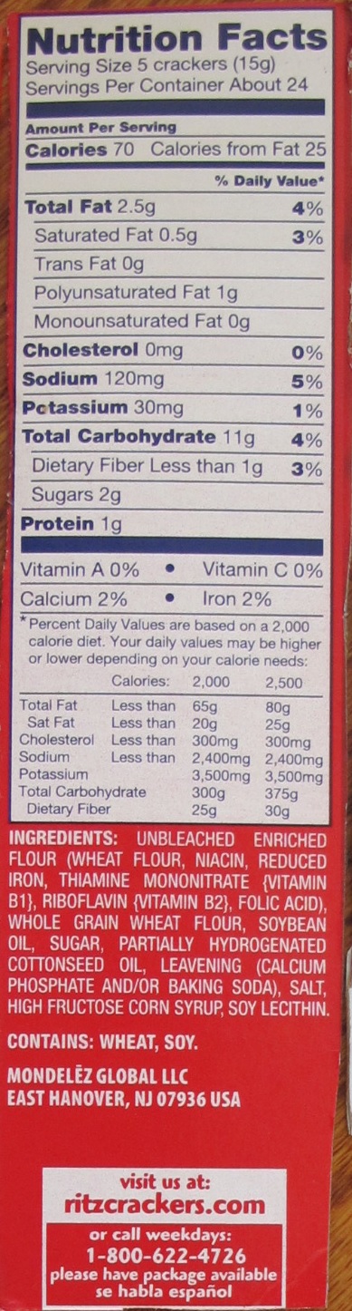 Ritz Cracker Nutrition Label - Juleteagyd