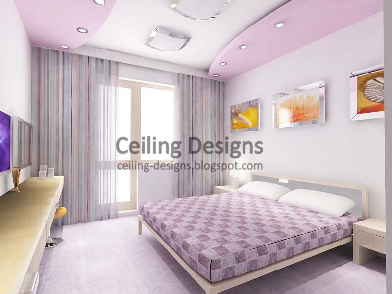 purple false ceiling design from gypsum for women bedroom
