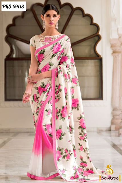 Pink Color Beautiful And Stylish Formal Wear Printed Sarees Collection Online Shopping