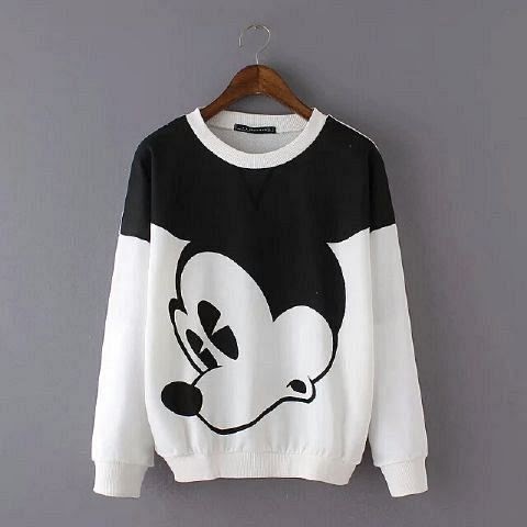 Baru Sweater Mickey Mouse Hitam Putih Lucu Buat Wanita Bj0708