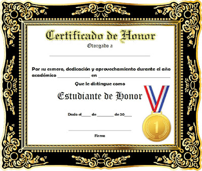 certificado de honor para estudiantes, certificados de honor bonitos en color dorado