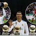 Cristiano Ronaldo poses with his five Ballon d'Or trophies at Bernabeu before netting his 50th goal of the year (Photos)