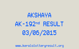 Akshaya AK 192 Lottery Result 3-6-2015