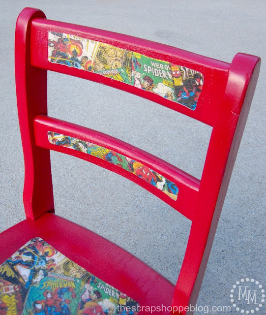 decoupage fabric to comic book chair