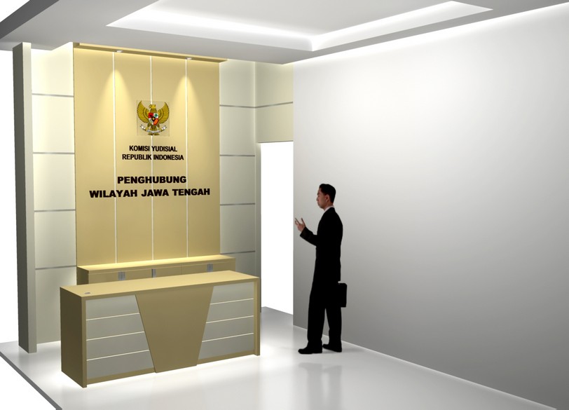 Meja Customer Service, Partisi Background Kantor dan Huruf Timbul