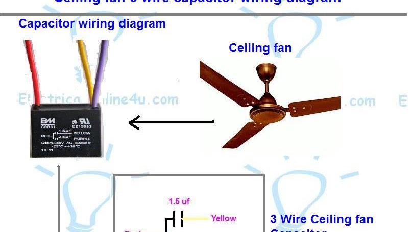 Ceiling Fan 3 Wire Capacitor Wiring Diagram  2003 Nutone Three Wire Fan Wiring Diagram    Electricalonline4u