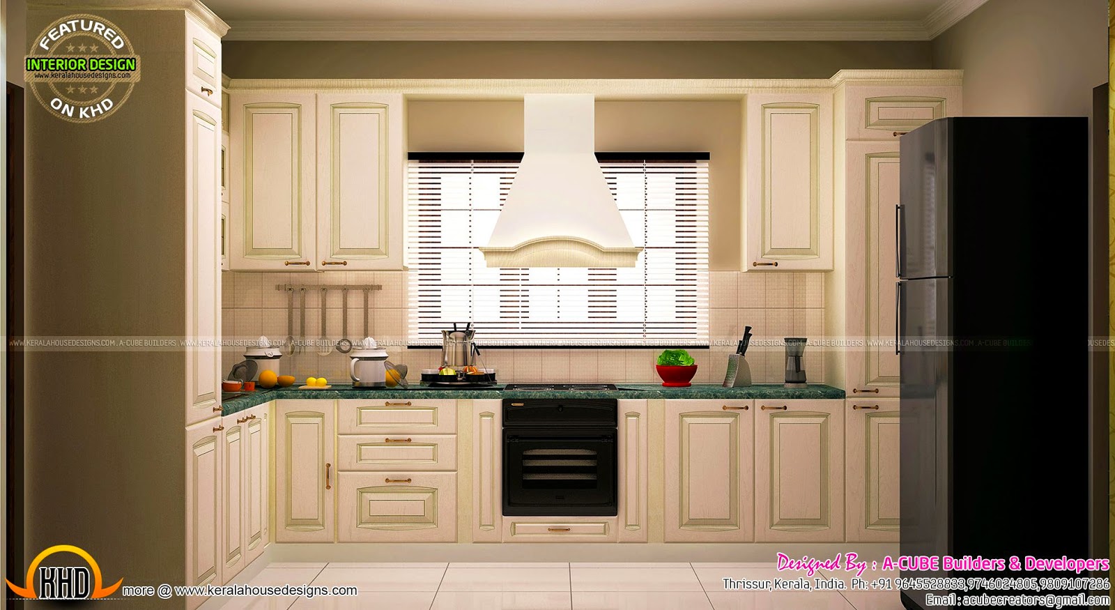 Dining, drawing, living, kitchen interior - Kerala home design and