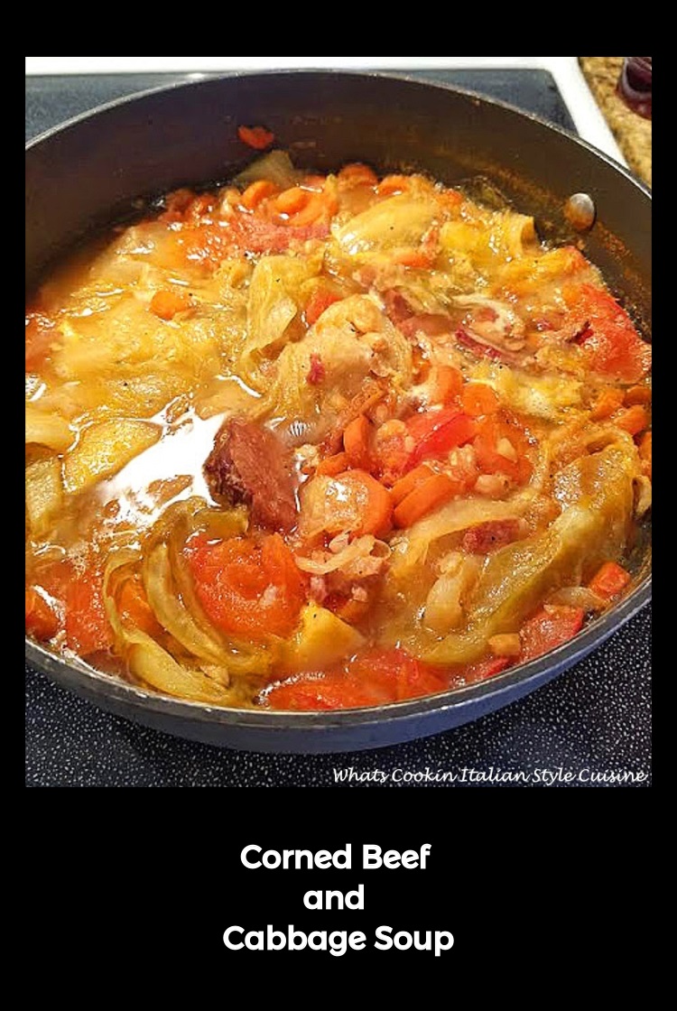 here is a great use for Leftover Corned Beef making some Cabbage Soup with potatoes and carrots, such a hearty meal 