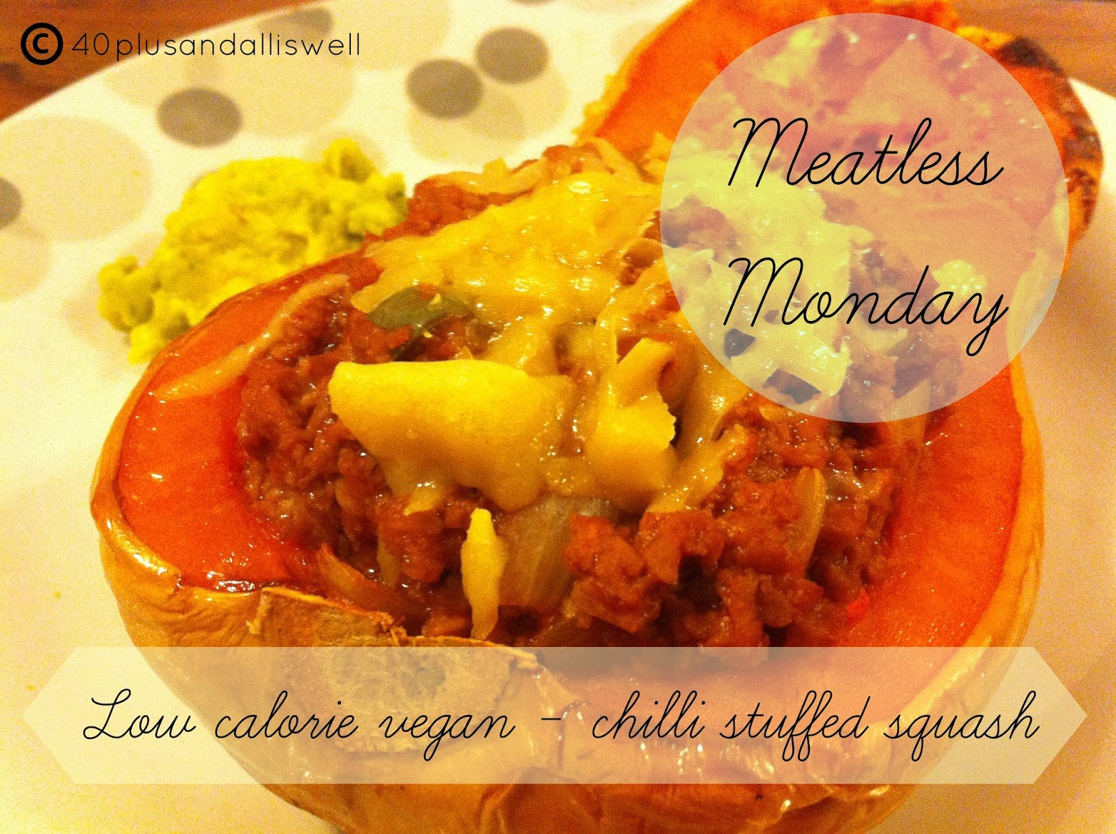 Meatless Monday Low calorie vegan chilli stuffed squash