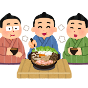 ちゃんこ鍋を食べる力士のイラスト