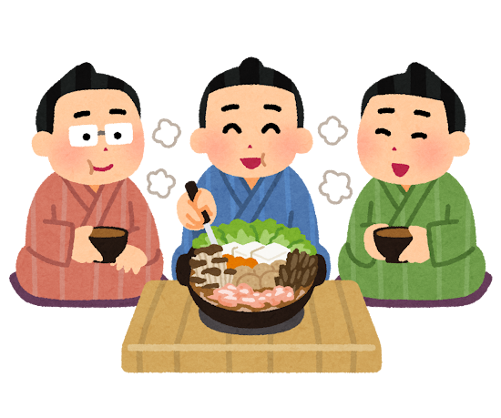 ちゃんこ鍋を食べる力士のイラスト