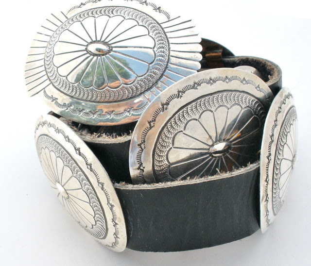  Navajo Belt with sterling silver conchos black leather