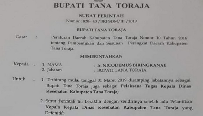 Angkat Diri Plt Kadis Kesehatan, Kemendagri Minta Bupati Tator Taati UU Pemda