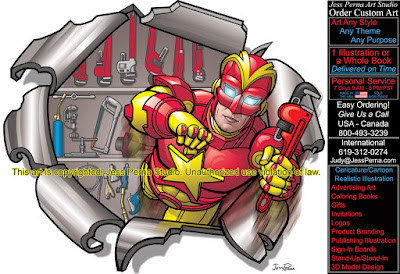 Plumber Superhero Cartoon Truck Wrap Website Logo