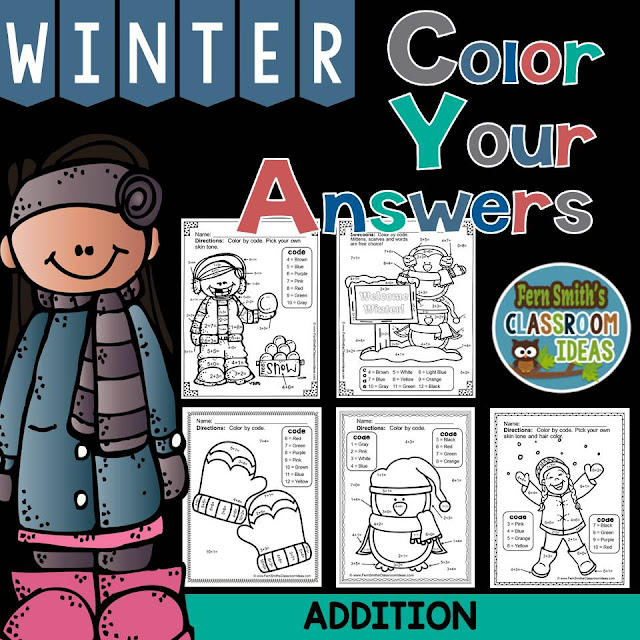  Fern Smith's Classroom Ideas  Winter Math: Winter Fun! Basic Addition Facts - Color Your Answers Printables at TeacherspayTeachers. #TpT