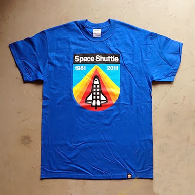 “Space Shuttle Tribute” T-Shirt by Draplin Design Co. - “Blue Sky Re-Entry” Blue