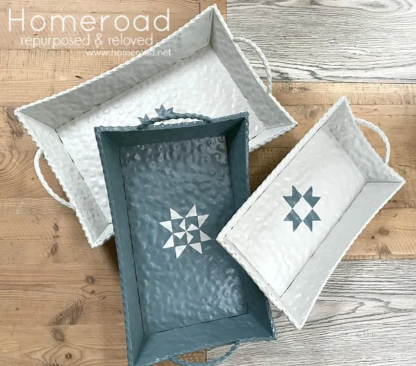 painted metal trays with quilt designs